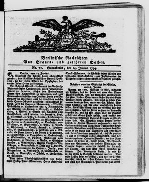 Berlinische Nachrichten von Staats- und gelehrten Sachen vom 14.06.1794