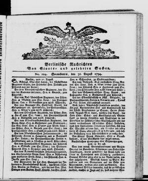Berlinische Nachrichten von Staats- und gelehrten Sachen vom 30.08.1794