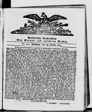 Berlinische Nachrichten von Staats- und gelehrten Sachen vom 28.10.1794