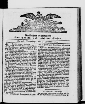 Berlinische Nachrichten von Staats- und gelehrten Sachen vom 13.11.1794