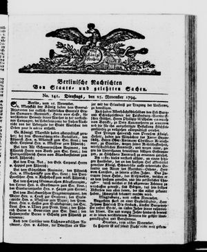 Berlinische Nachrichten von Staats- und gelehrten Sachen vom 25.11.1794