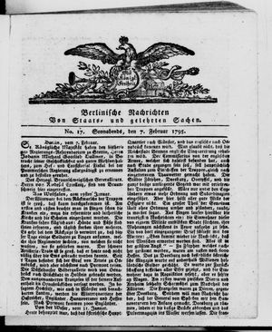 Berlinische Nachrichten von Staats- und gelehrten Sachen vom 07.02.1795