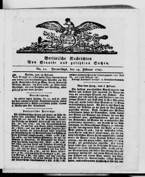 Berlinische Nachrichten von Staats- und gelehrten Sachen vom 19.02.1795