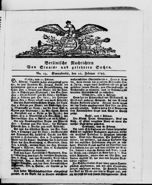 Berlinische Nachrichten von Staats- und gelehrten Sachen vom 21.02.1795