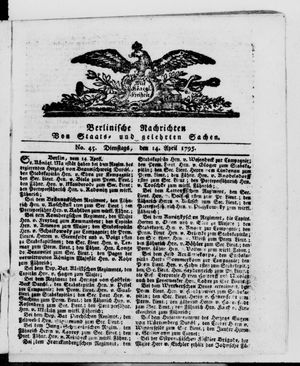 Berlinische Nachrichten von Staats- und gelehrten Sachen vom 14.04.1795