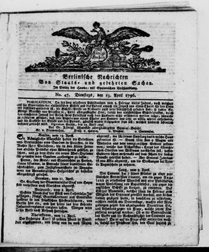 Berlinische Nachrichten von Staats- und gelehrten Sachen vom 19.04.1796