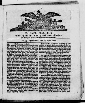 Berlinische Nachrichten von Staats- und gelehrten Sachen on Apr 23, 1796