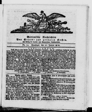 Berlinische Nachrichten von Staats- und gelehrten Sachen vom 21.06.1796