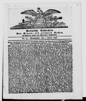 Berlinische Nachrichten von Staats- und gelehrten Sachen on Jul 2, 1796
