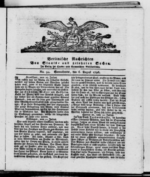 Berlinische Nachrichten von Staats- und gelehrten Sachen vom 06.08.1796