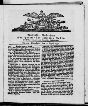 Berlinische Nachrichten von Staats- und gelehrten Sachen vom 13.08.1796