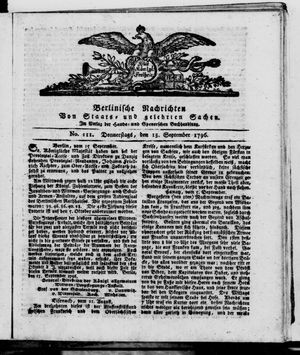 Berlinische Nachrichten von Staats- und gelehrten Sachen vom 15.09.1796