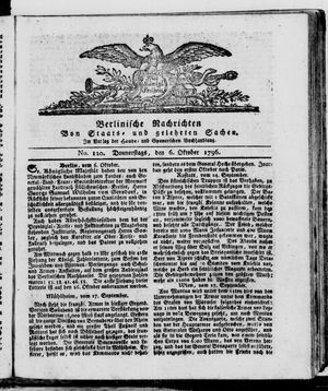 Berlinische Nachrichten von Staats- und gelehrten Sachen vom 06.10.1796