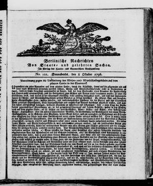 Berlinische Nachrichten von Staats- und gelehrten Sachen vom 08.10.1796