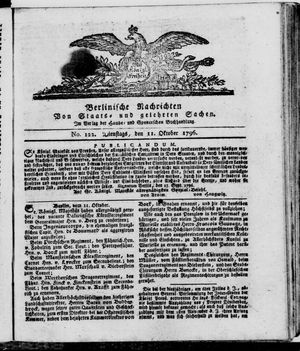 Berlinische Nachrichten von Staats- und gelehrten Sachen vom 11.10.1796