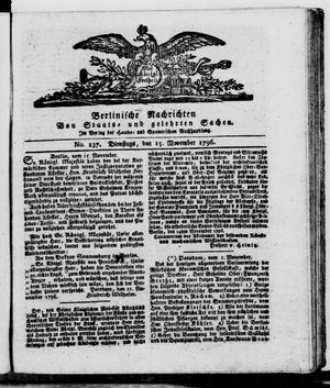 Berlinische Nachrichten von Staats- und gelehrten Sachen vom 15.11.1796