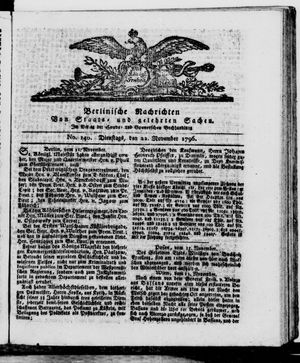Berlinische Nachrichten von Staats- und gelehrten Sachen vom 22.11.1796