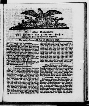 Berlinische Nachrichten von Staats- und gelehrten Sachen vom 26.11.1796