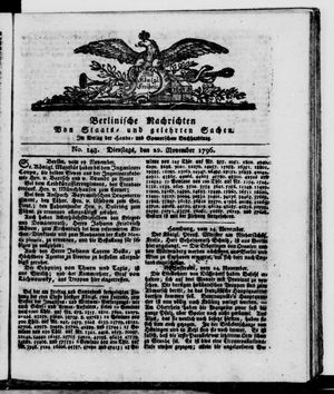 Berlinische Nachrichten von Staats- und gelehrten Sachen vom 29.11.1796