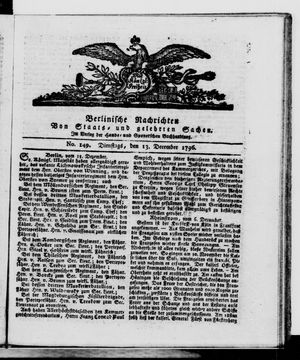 Berlinische Nachrichten von Staats- und gelehrten Sachen vom 13.12.1796