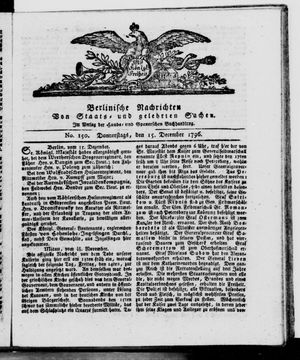 Berlinische Nachrichten von Staats- und gelehrten Sachen vom 15.12.1796