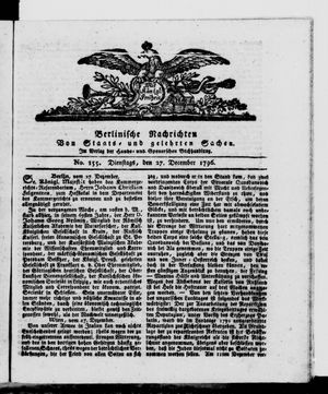 Berlinische Nachrichten von Staats- und gelehrten Sachen vom 27.12.1796