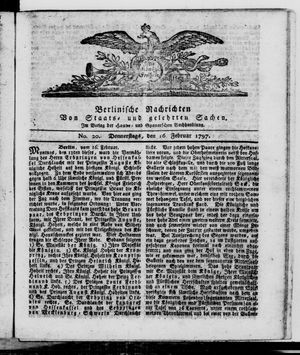 Berlinische Nachrichten von Staats- und gelehrten Sachen vom 16.02.1797