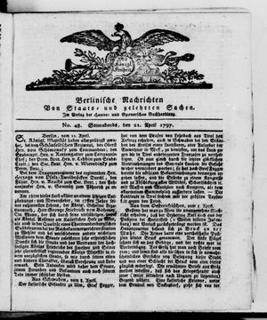 Berlinische Nachrichten von Staats- und gelehrten Sachen vom 22.04.1797
