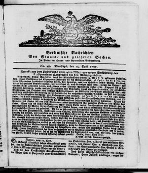 Berlinische Nachrichten von Staats- und gelehrten Sachen vom 25.04.1797