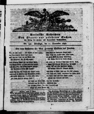Berlinische Nachrichten von Staats- und gelehrten Sachen vom 21.11.1797