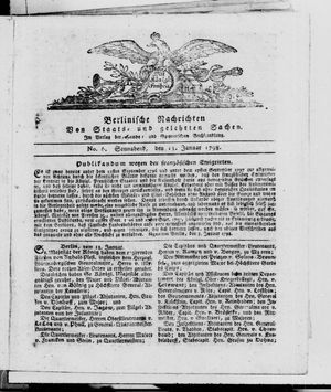 Berlinische Nachrichten von Staats- und gelehrten Sachen vom 13.01.1798