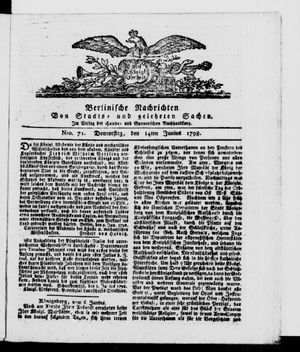 Berlinische Nachrichten von Staats- und gelehrten Sachen vom 14.06.1798