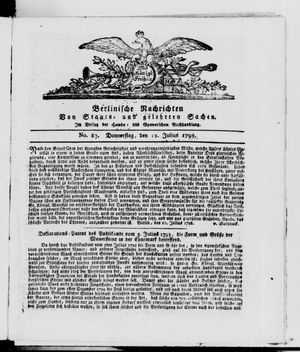 Berlinische Nachrichten von Staats- und gelehrten Sachen vom 12.07.1798