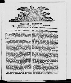 Berlinische Nachrichten von Staats- und gelehrten Sachen vom 13.10.1798