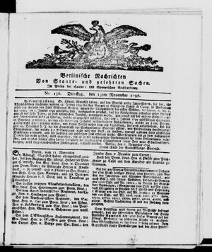 Berlinische Nachrichten von Staats- und gelehrten Sachen vom 13.11.1798