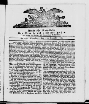 Berlinische Nachrichten von Staats- und gelehrten Sachen vom 17.11.1798