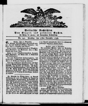 Berlinische Nachrichten von Staats- und gelehrten Sachen vom 27.11.1798