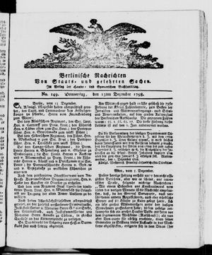 Berlinische Nachrichten von Staats- und gelehrten Sachen vom 13.12.1798