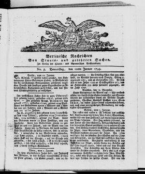 Berlinische Nachrichten von Staats- und gelehrten Sachen vom 10.01.1799