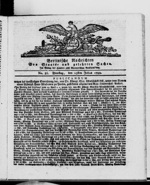 Berlinische Nachrichten von Staats- und gelehrten Sachen vom 23.07.1799