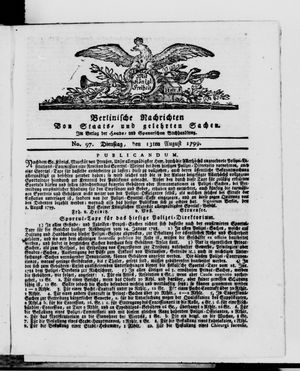 Berlinische Nachrichten von Staats- und gelehrten Sachen vom 13.08.1799