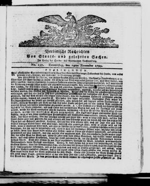 Berlinische Nachrichten von Staats- und gelehrten Sachen vom 14.11.1799