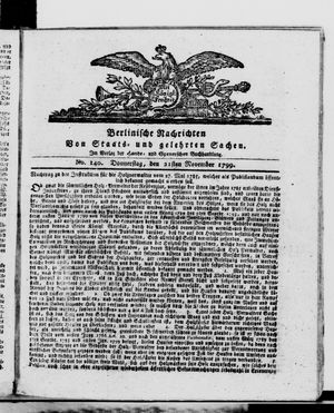 Berlinische Nachrichten von Staats- und gelehrten Sachen on Nov 21, 1799