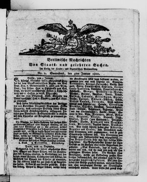 Berlinische Nachrichten von Staats- und gelehrten Sachen vom 04.01.1800