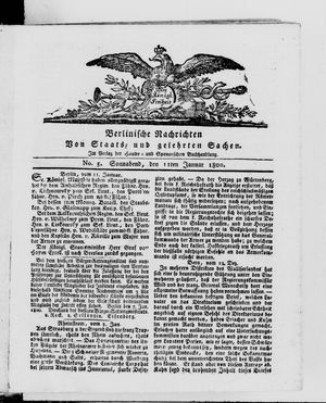 Berlinische Nachrichten von Staats- und gelehrten Sachen vom 11.01.1800
