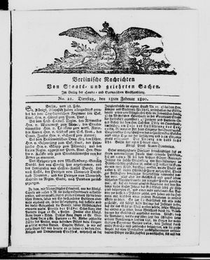 Berlinische Nachrichten von Staats- und gelehrten Sachen vom 18.02.1800