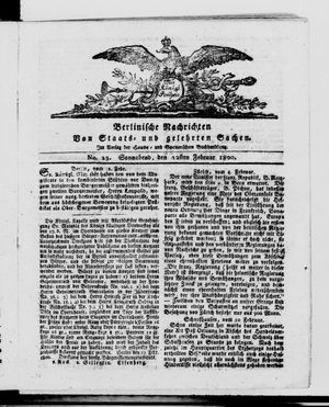 Berlinische Nachrichten von Staats- und gelehrten Sachen vom 22.02.1800