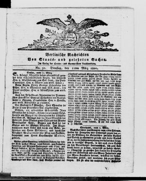 Berlinische Nachrichten von Staats- und gelehrten Sachen vom 11.03.1800
