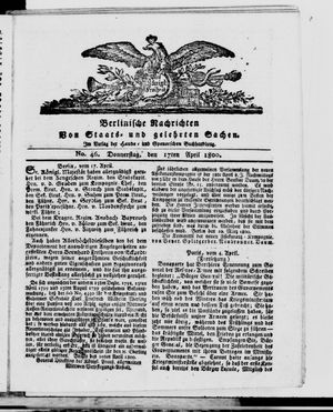 Berlinische Nachrichten von Staats- und gelehrten Sachen vom 17.04.1800