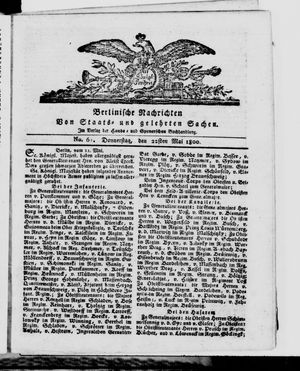 Berlinische Nachrichten von Staats- und gelehrten Sachen vom 22.05.1800